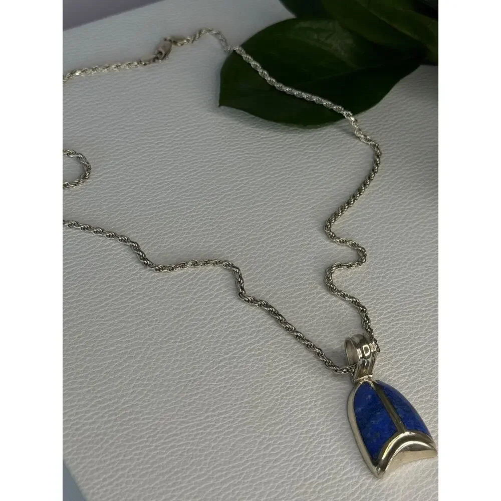 Vintage 925 Sterling Silver Sodalite Necklace Length 20 inch